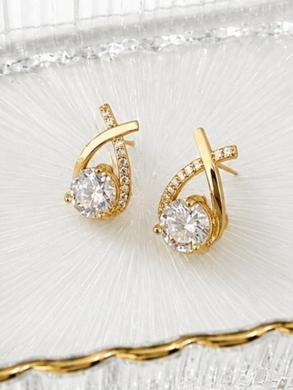 Gold Crystal Teardrop Stud Earrings